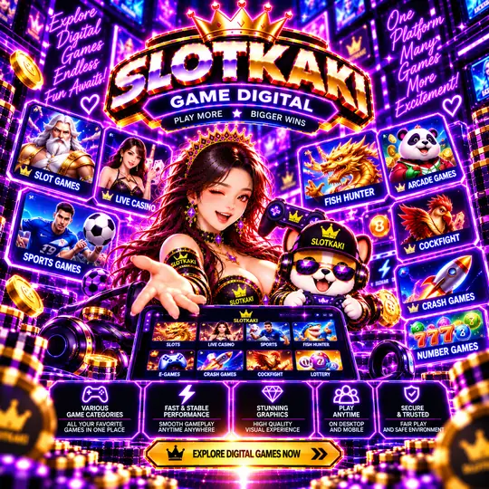SLOTKAKI digital games – banner neon purple: digital game screens