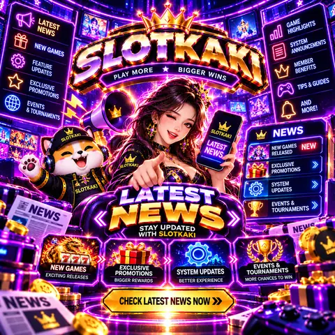 SLOTKAKI latest news – banner neon purple: news board with updates