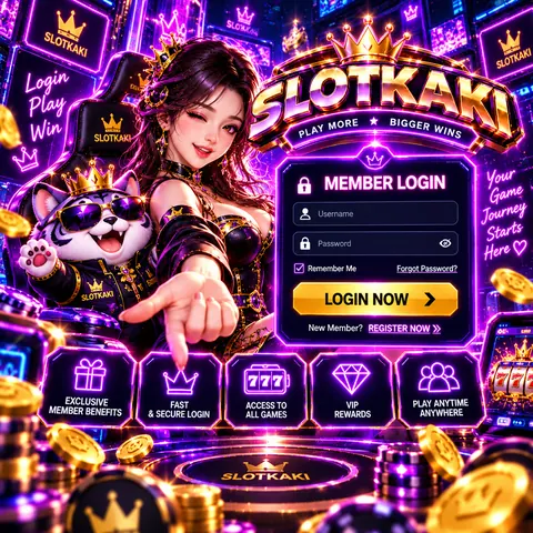 SLOTKAKI log masuk ahli – banner ungu neon: borang log masuk dan butang Login