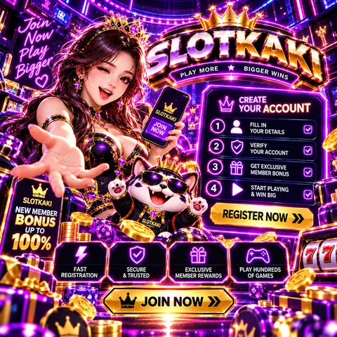 SLOTKAKI member registration – banner neon purple: sign-up form for a new account
