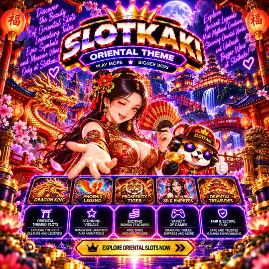 SLOTKAKI oriental theme – banner neon purple: palace and red lanterns