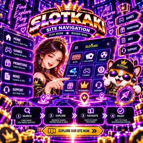 SLOTKAKI site navigation – banner neon purple: site menu and search icons