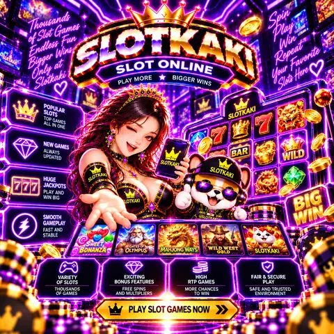 SLOTKAKI slot dalam talian – banner ungu neon: mesin slot 777
