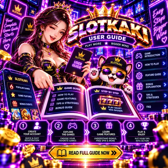 SLOTKAKI user guide – banner neon purple: step-by-step guide book
